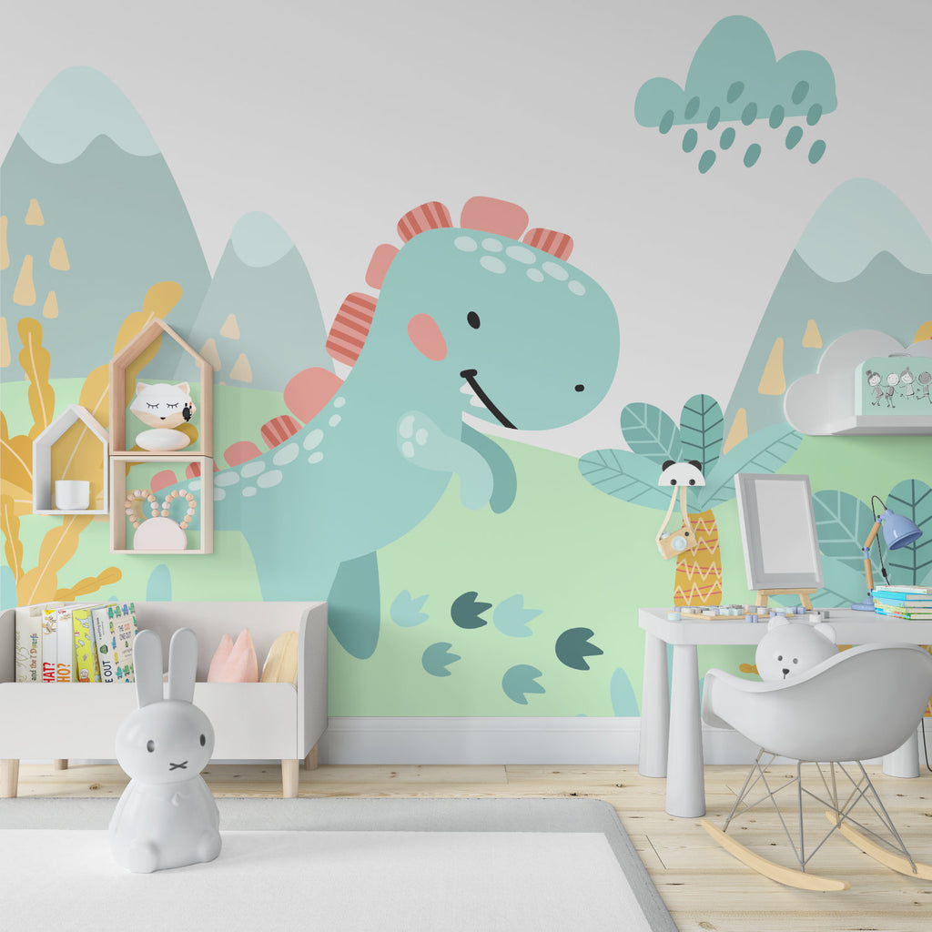 Mural Dinosaurio y Volcanes