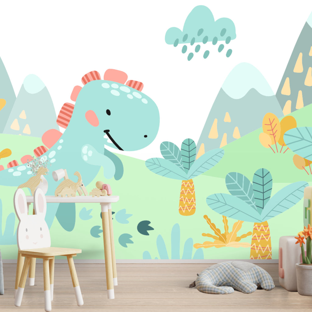 Mural Dinosaurio y Volcanes