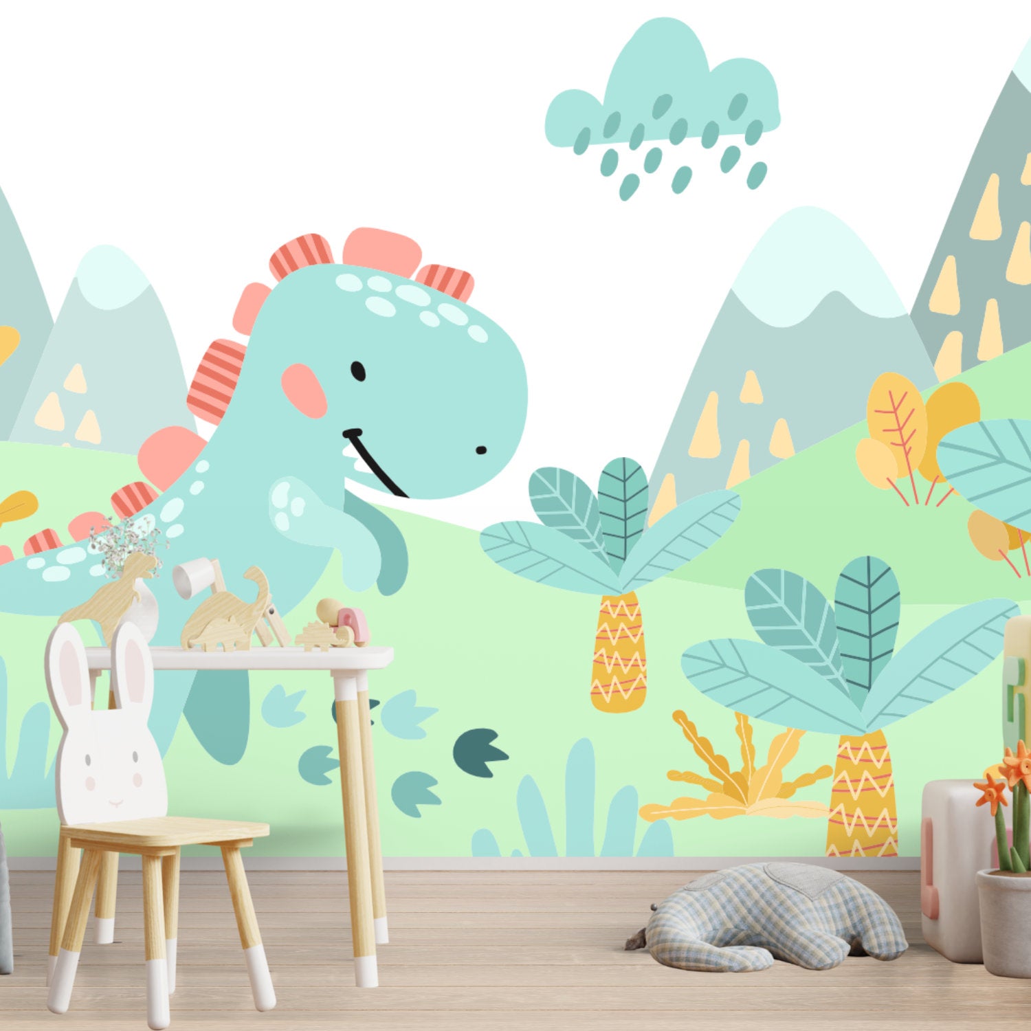Mural Dinosaurio y Volcanes