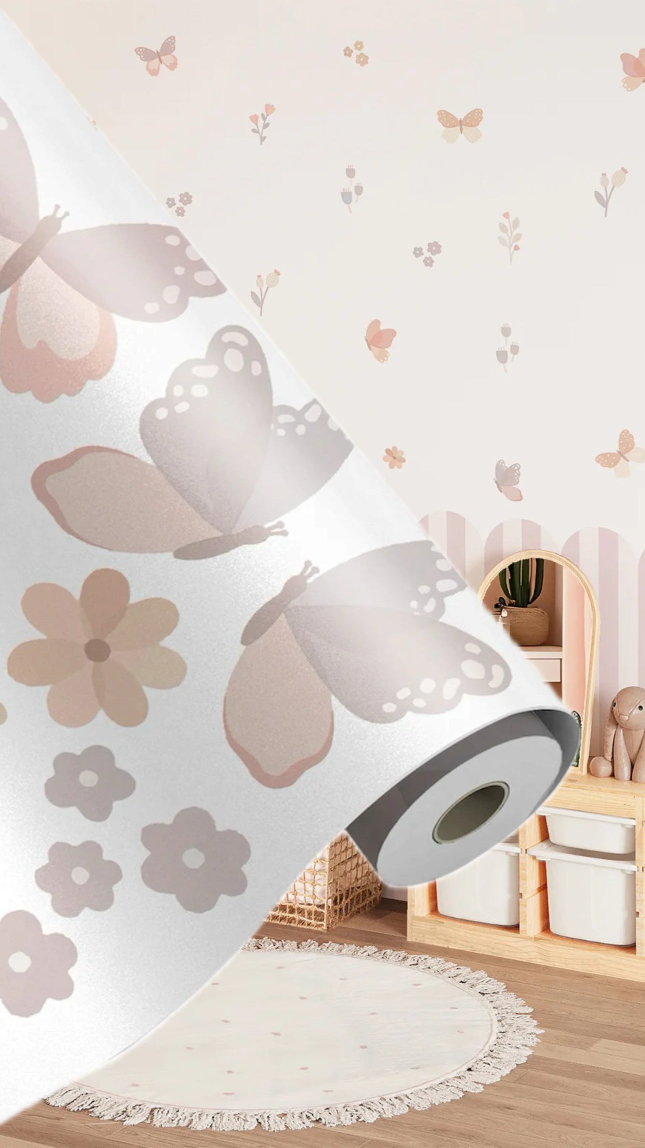 Vinilos Decorativos de mariposas y flores de color rosa (set incluye 74 figuras)