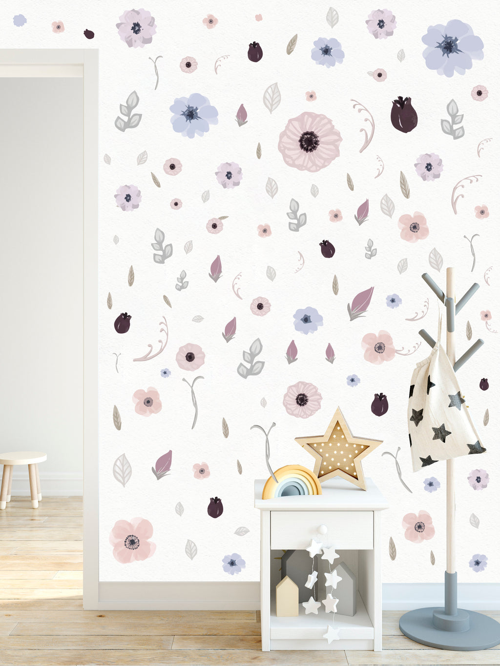 Vinilos Decorativos, Set de 117 Flores Azul Violeta