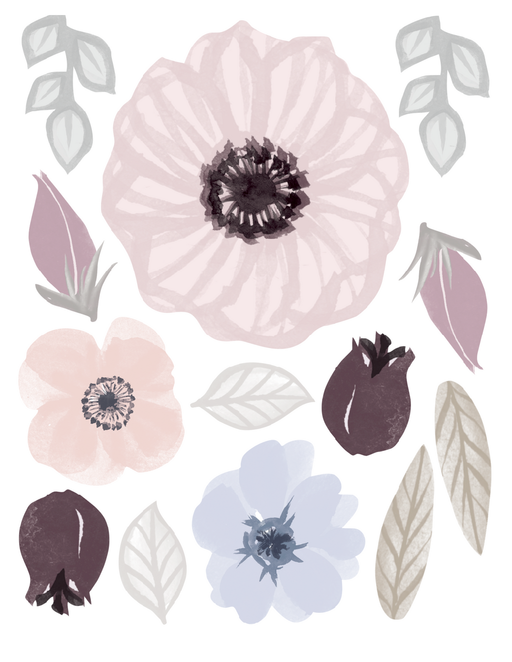 Vinilos Decorativos, Set de 117 Flores Azul Violeta