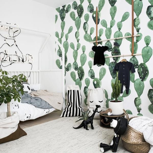 Papel Tapiz Autoadhesivo de Cactus en Acuarela - Diseño Botánico para Paredes