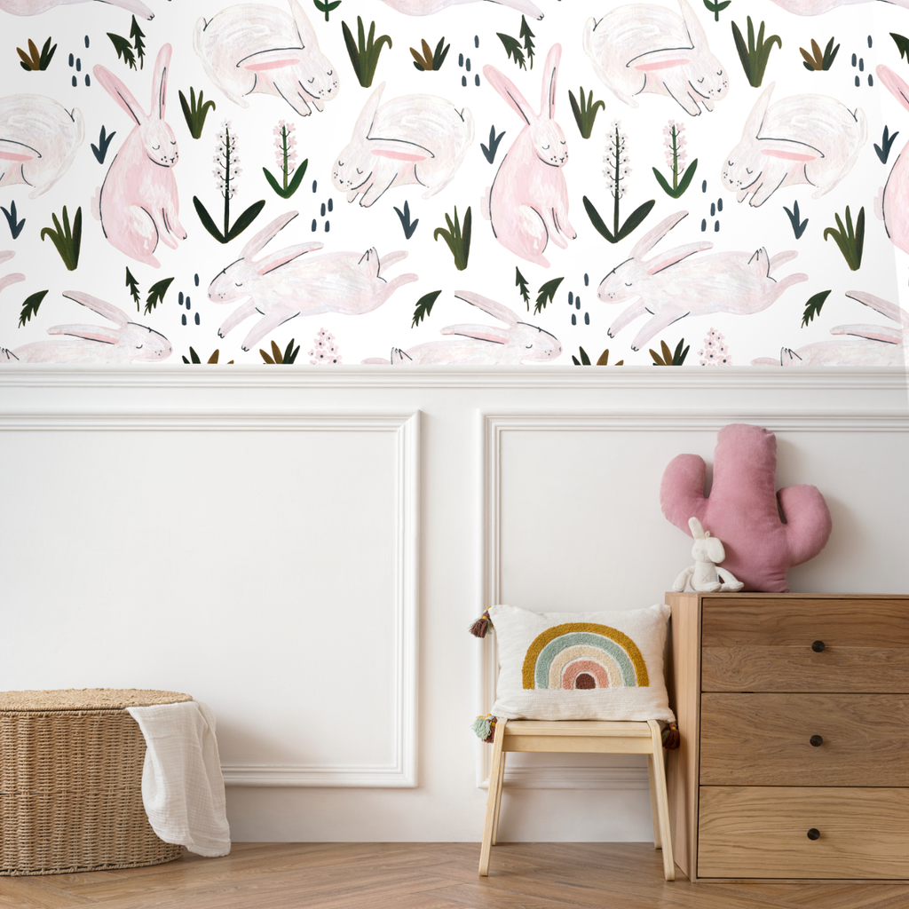 Papel decorativo Autoadhesivo Conejitos y Flores, Rollo de 26" x 52"