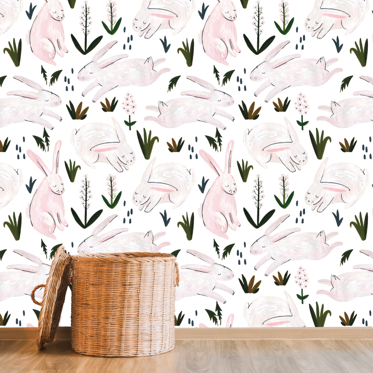 Papel Tapiz Autoadhesivo de Conejitos y Flores