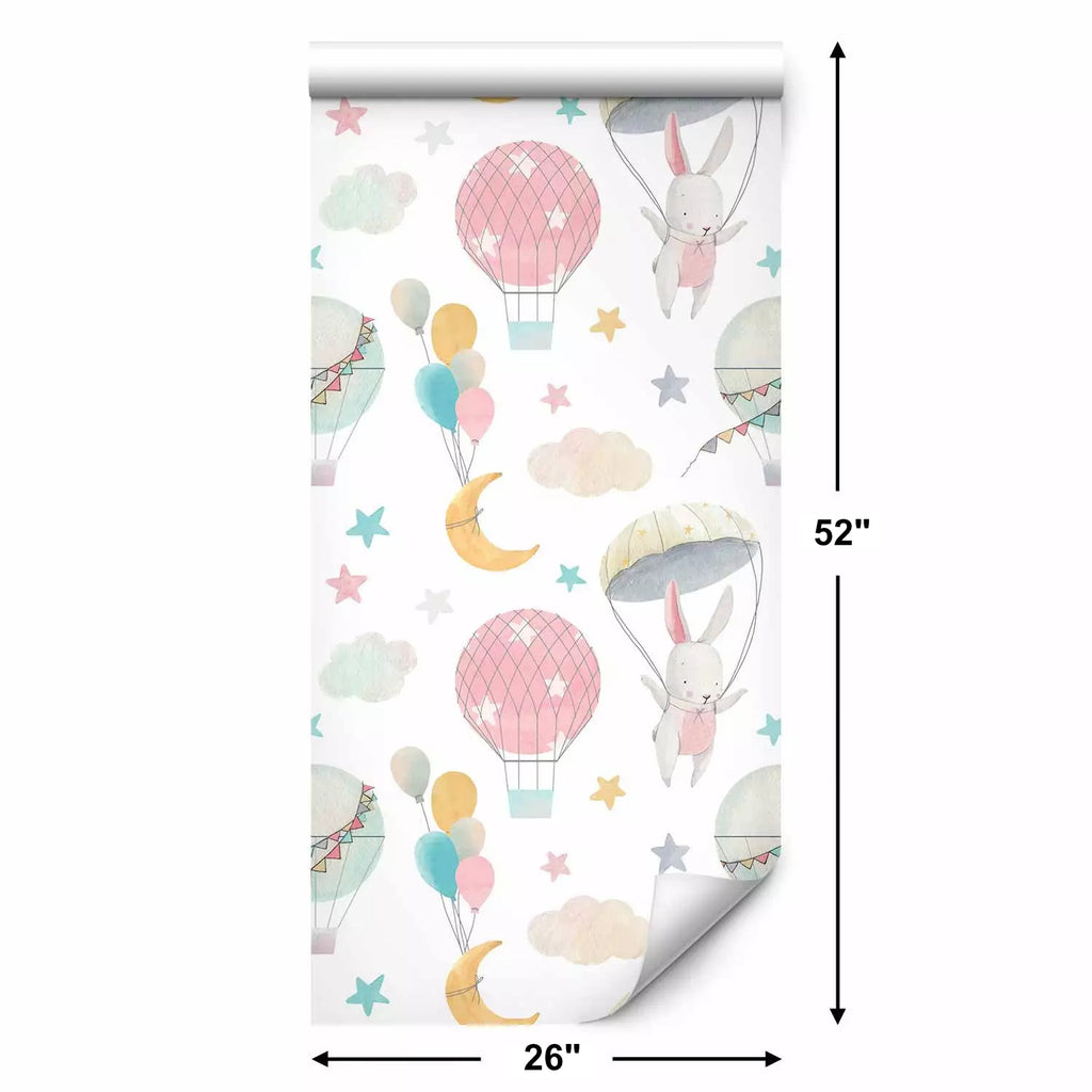Papel Tapiz Autoadhesivo de Conejitos en Globos - Mural Infantil de Fantasía