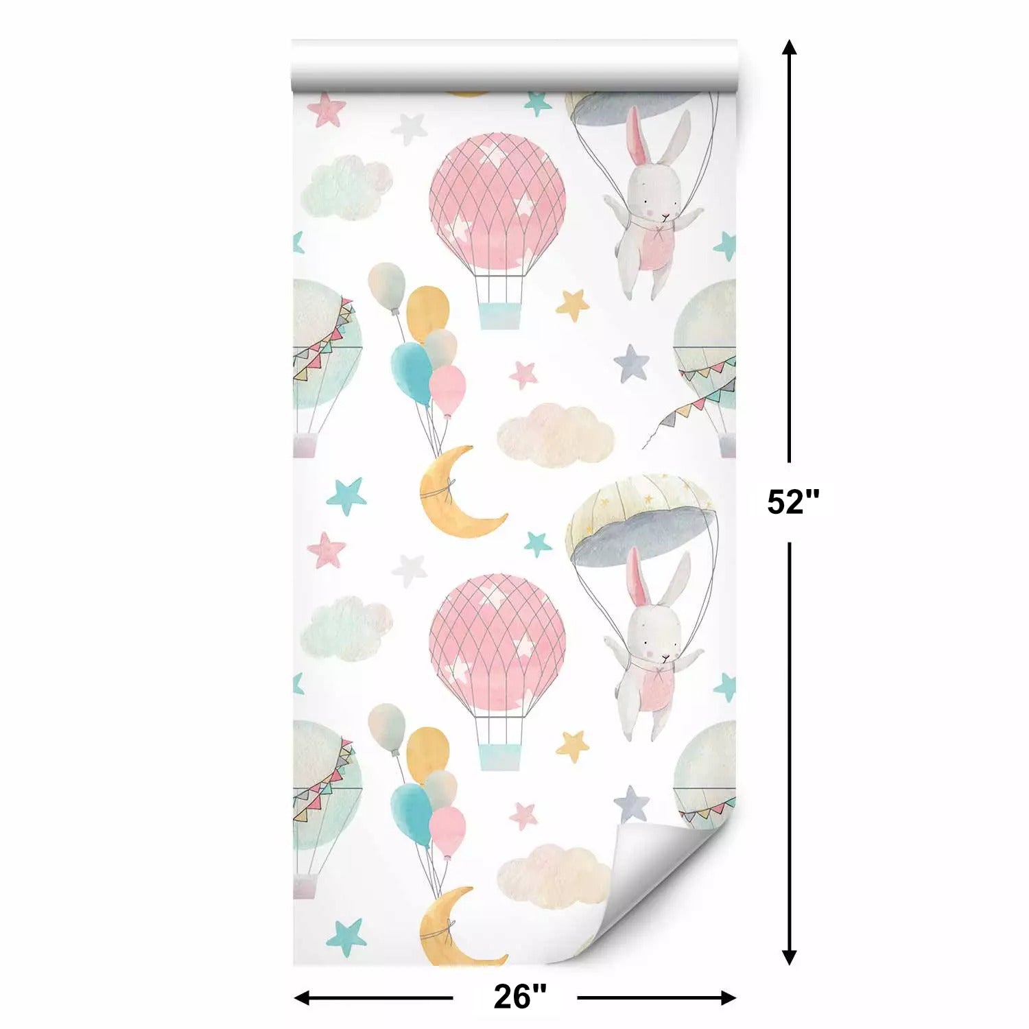 Papel Tapiz Autoadhesivo de Conejitos en Globos - Mural Infantil de Fantasía
