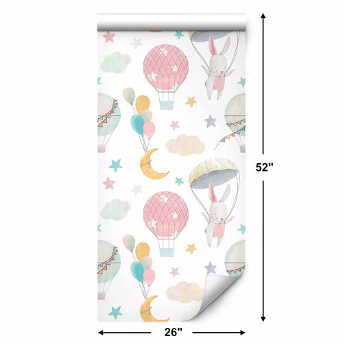 Papel Tapiz Autoadhesivo de Conejitos en Globos - Mural Infantil de Fantasía
