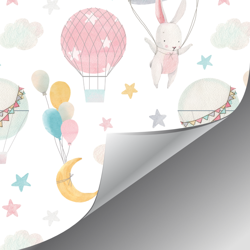 Papel Tapiz Autoadhesivo de Conejitos en Globos - Mural Infantil de Fantasía