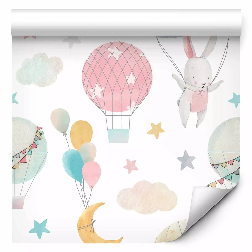 Papel Tapiz Autoadhesivo de Conejitos en Globos - Mural Infantil de Fantasía