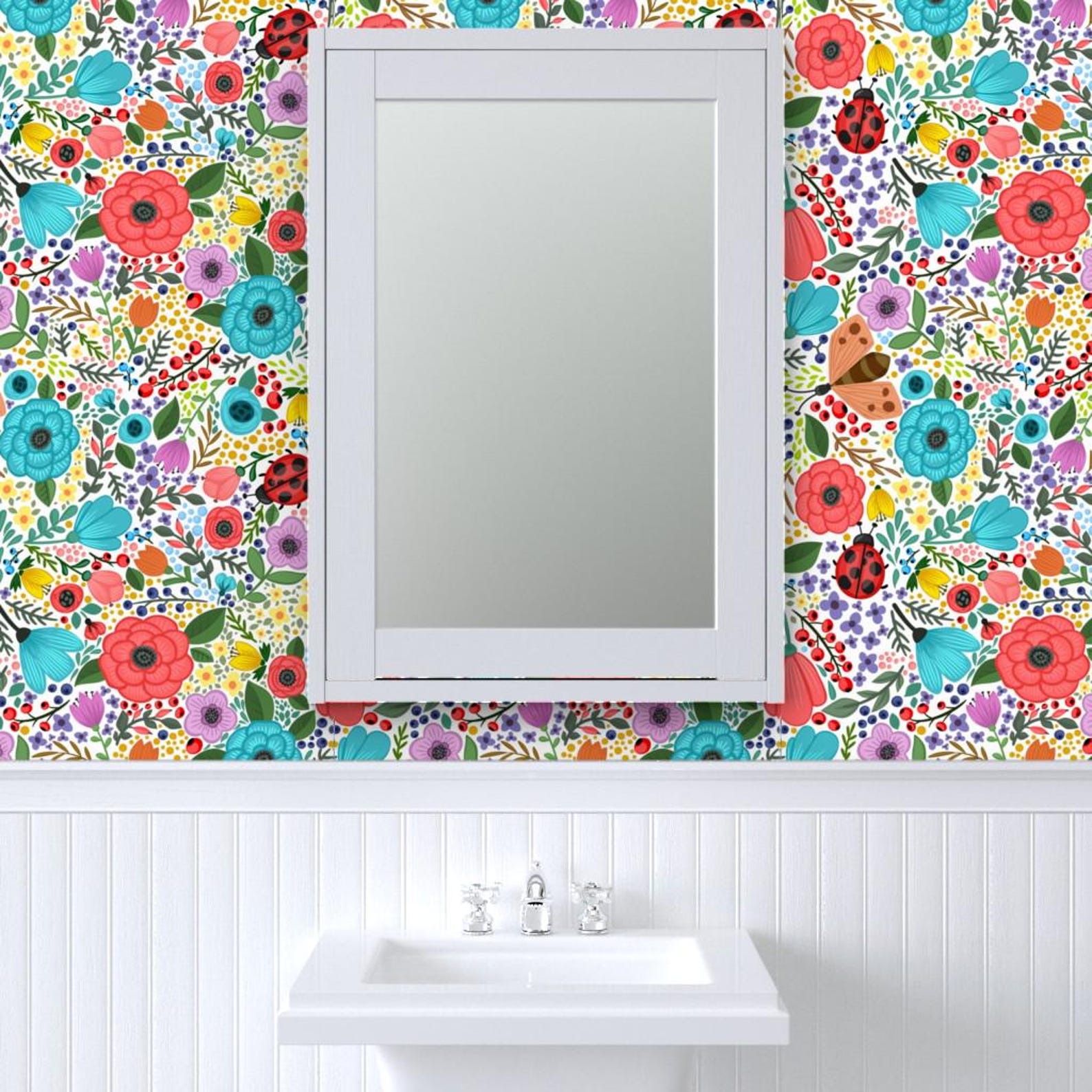 Papel decorativo Autoadhesivo Flores y Mariquitas, Rollo 26" x 52"