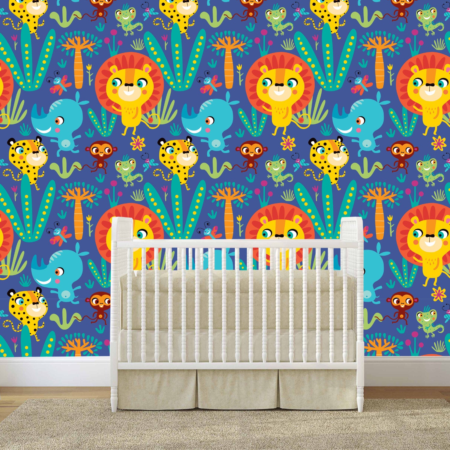 Papel Tapiz Autoadhesivo de Animales de la Selva - Mural Infantil Colorido