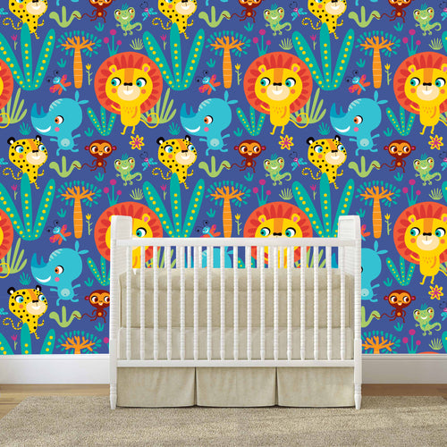 Papel Tapiz Autoadhesivo de Animales de la Selva - Mural Infantil Colorido