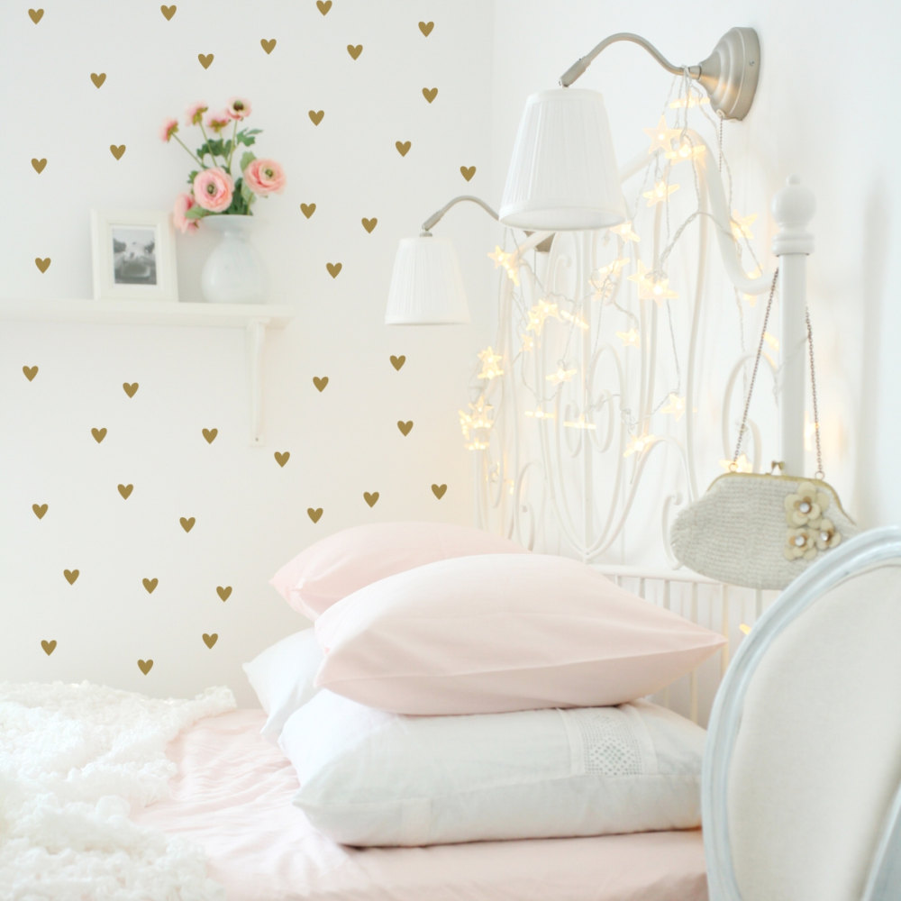 Vinilos Decorativos, Set de 24 Corazones (1 Color) Dorado 091