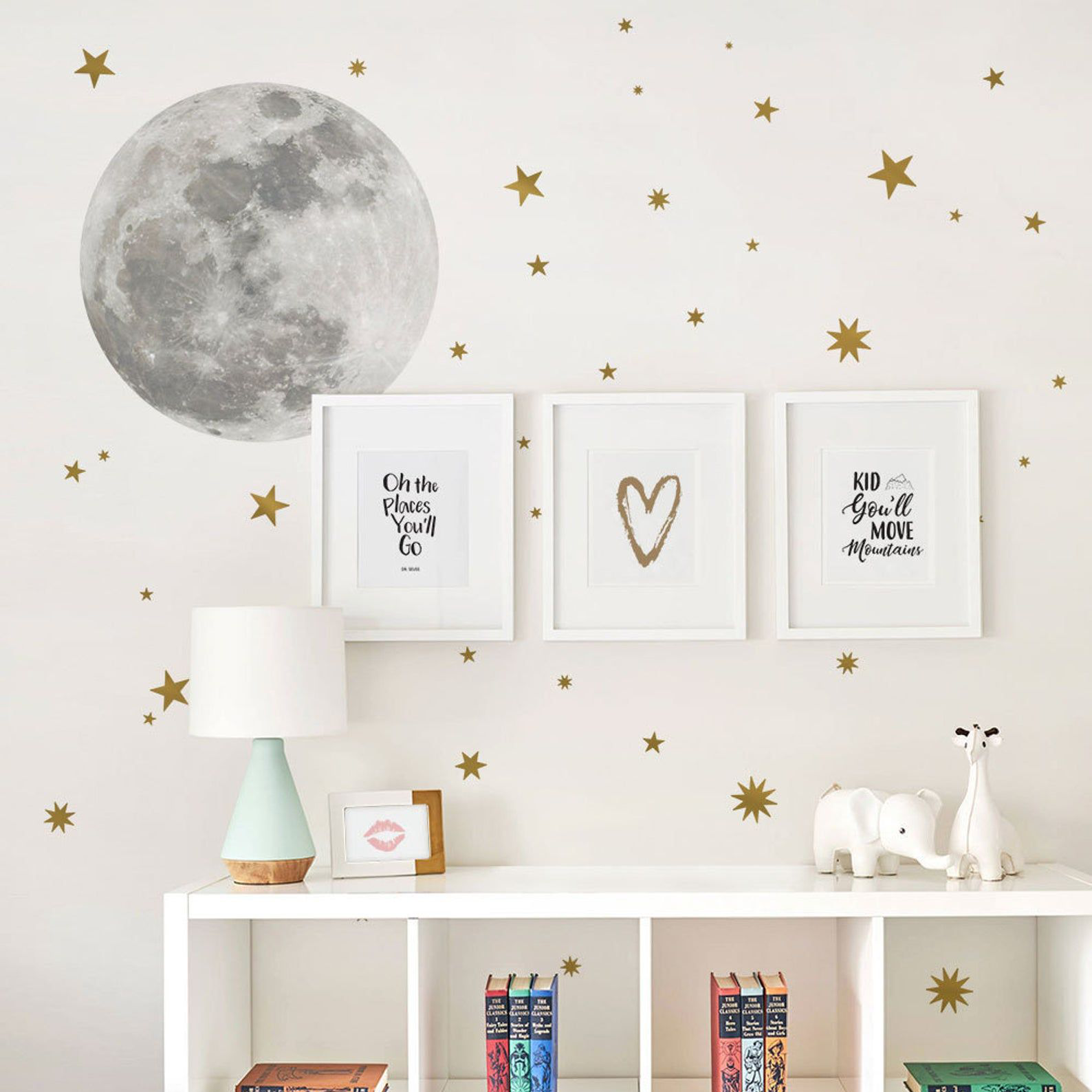 Vinilos Decorativos, Set de 1 Luna + 34 Estrellas en (1 Color) - The Happy Wall Co. | República Dominicana