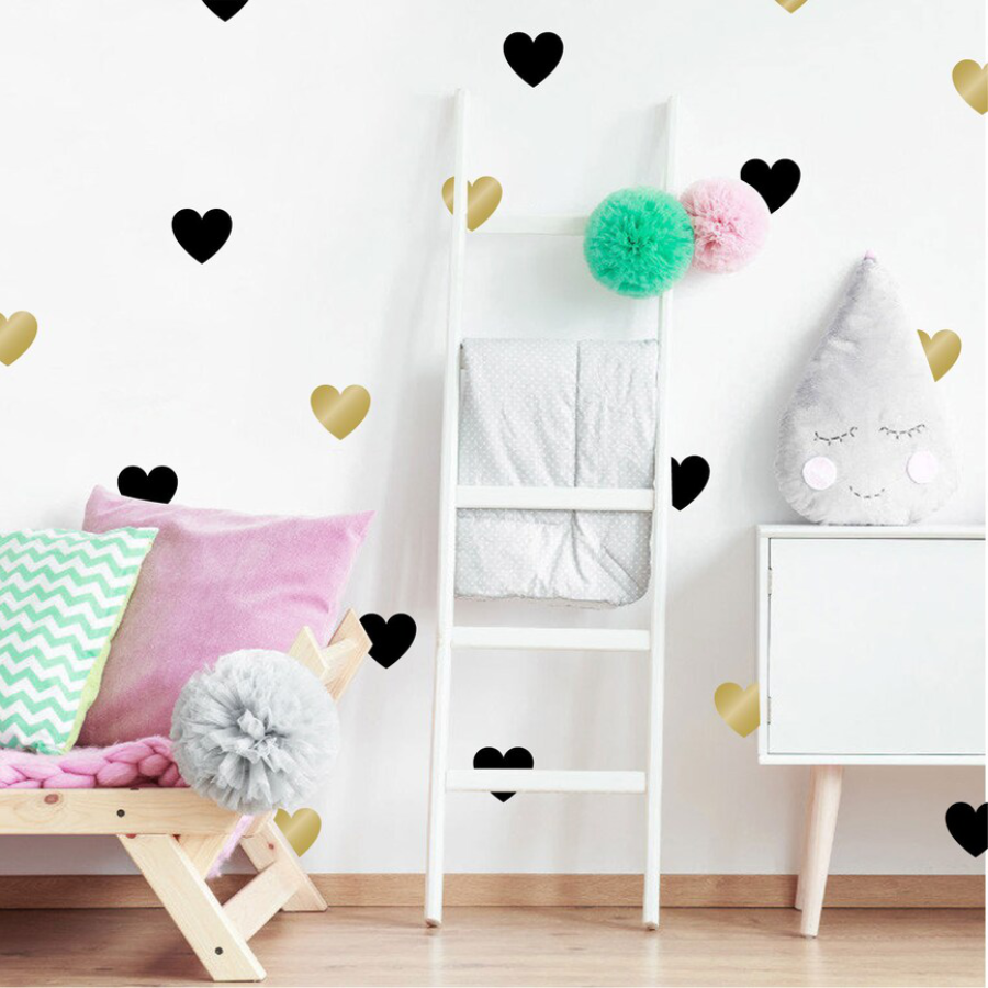 Vinilos Decorativos, Set de 8 Corazones Grandes (1 Color) Dorado espejo