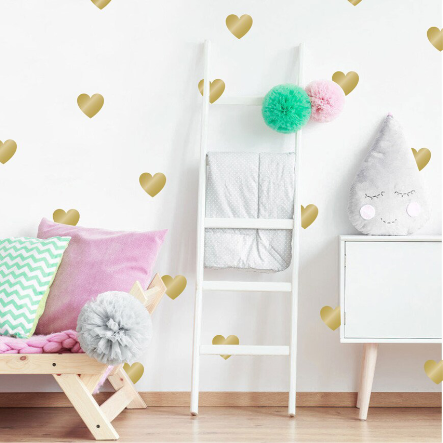 Vinilos Decorativos, Set de 8 Corazones Grandes (1 Color) Dorado 091