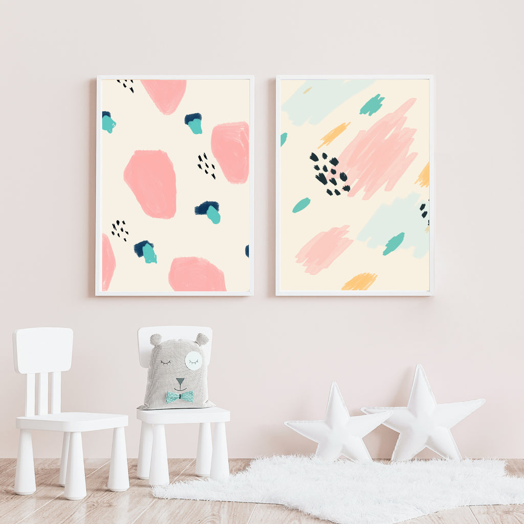 Cuadros decorativos abstractos en tonos pastel – Set de (2) Marco 19 ¾ x 27 ½"