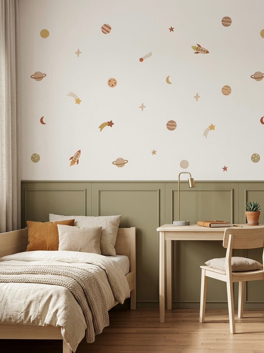 Vinilos decorativos estrellas y planetas (83 piezas)