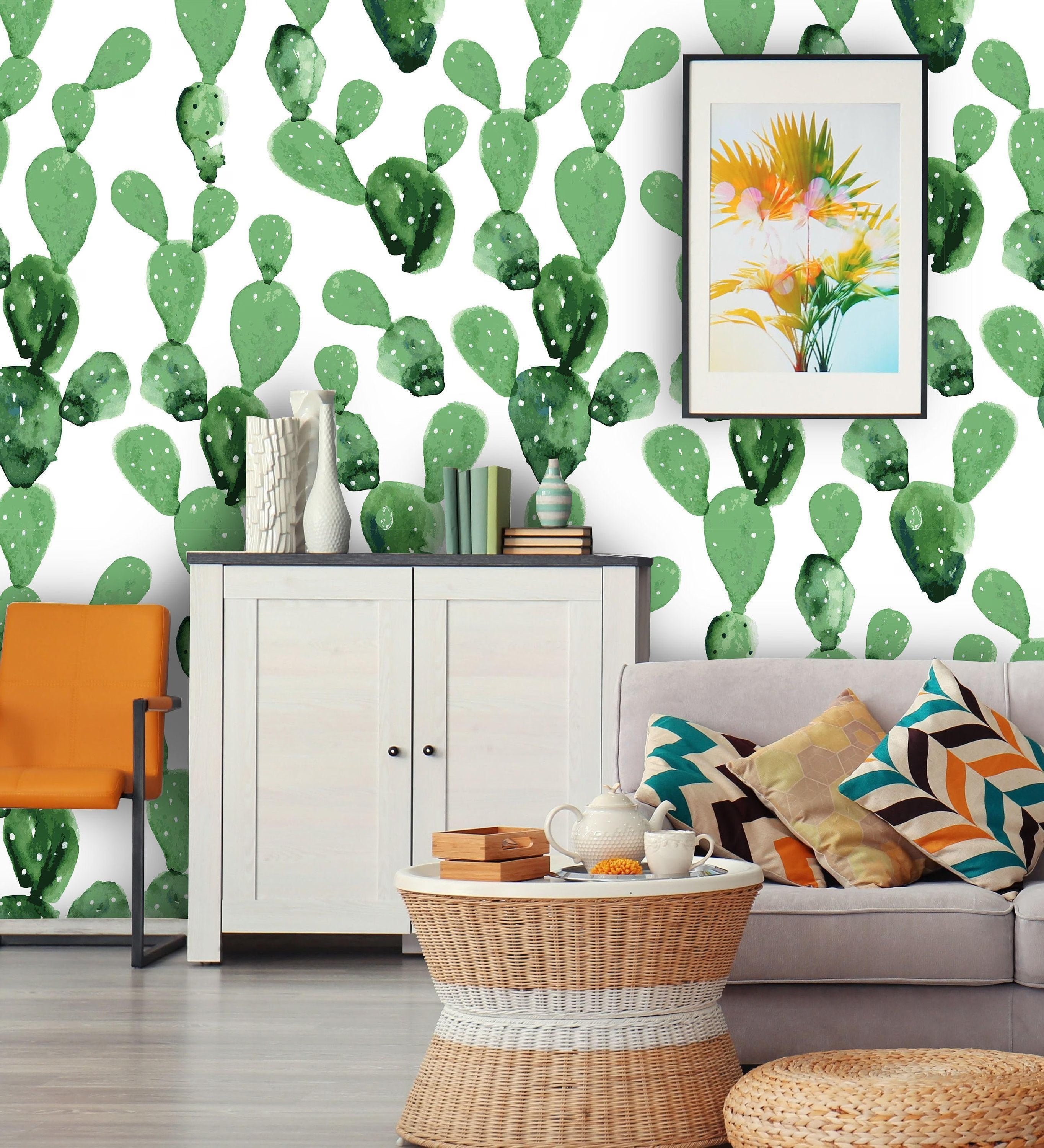 Papel Tapiz Autoadhesivo de Cactus en Acuarela