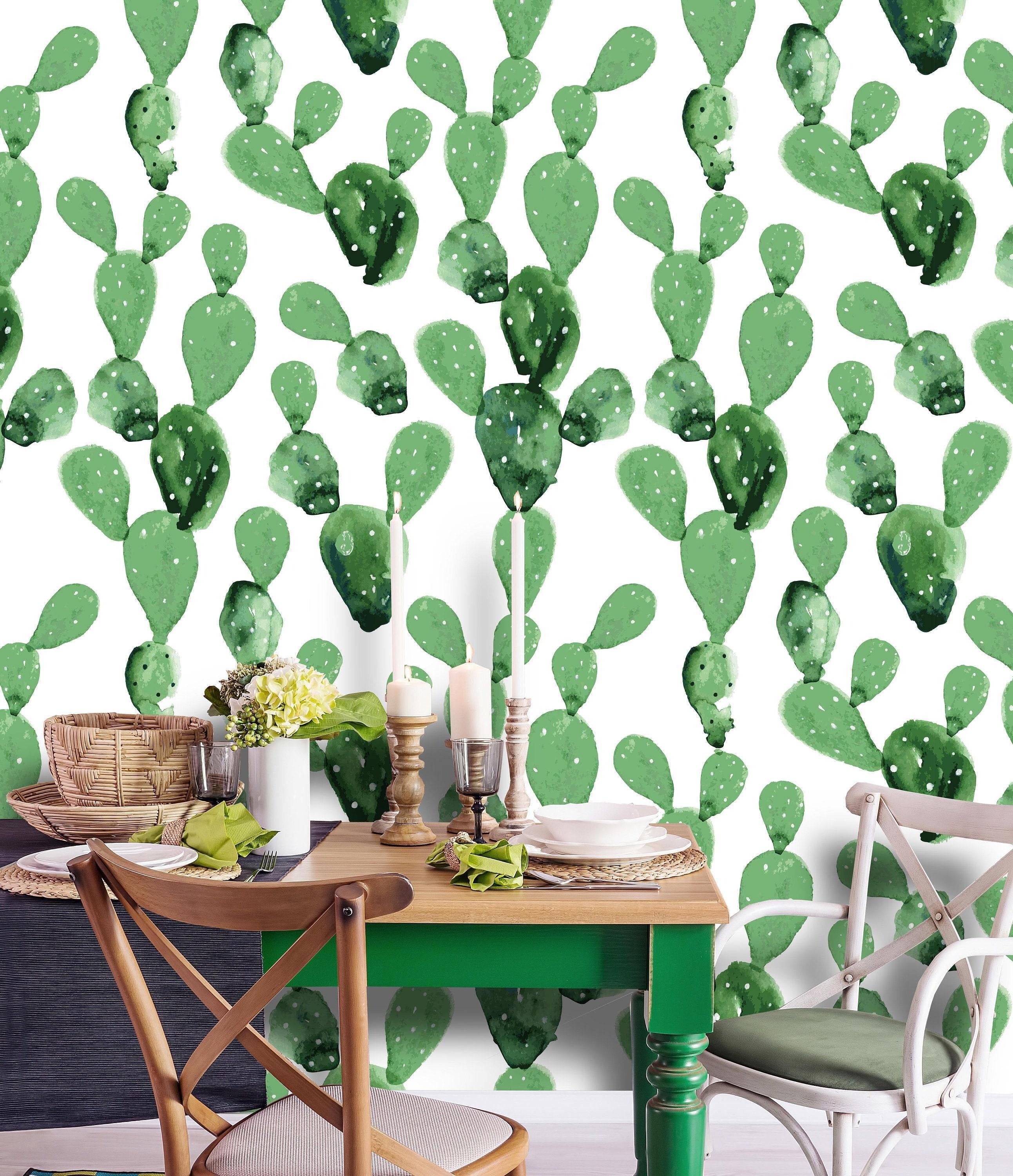 Papel Tapiz Autoadhesivo de Cactus en Acuarela