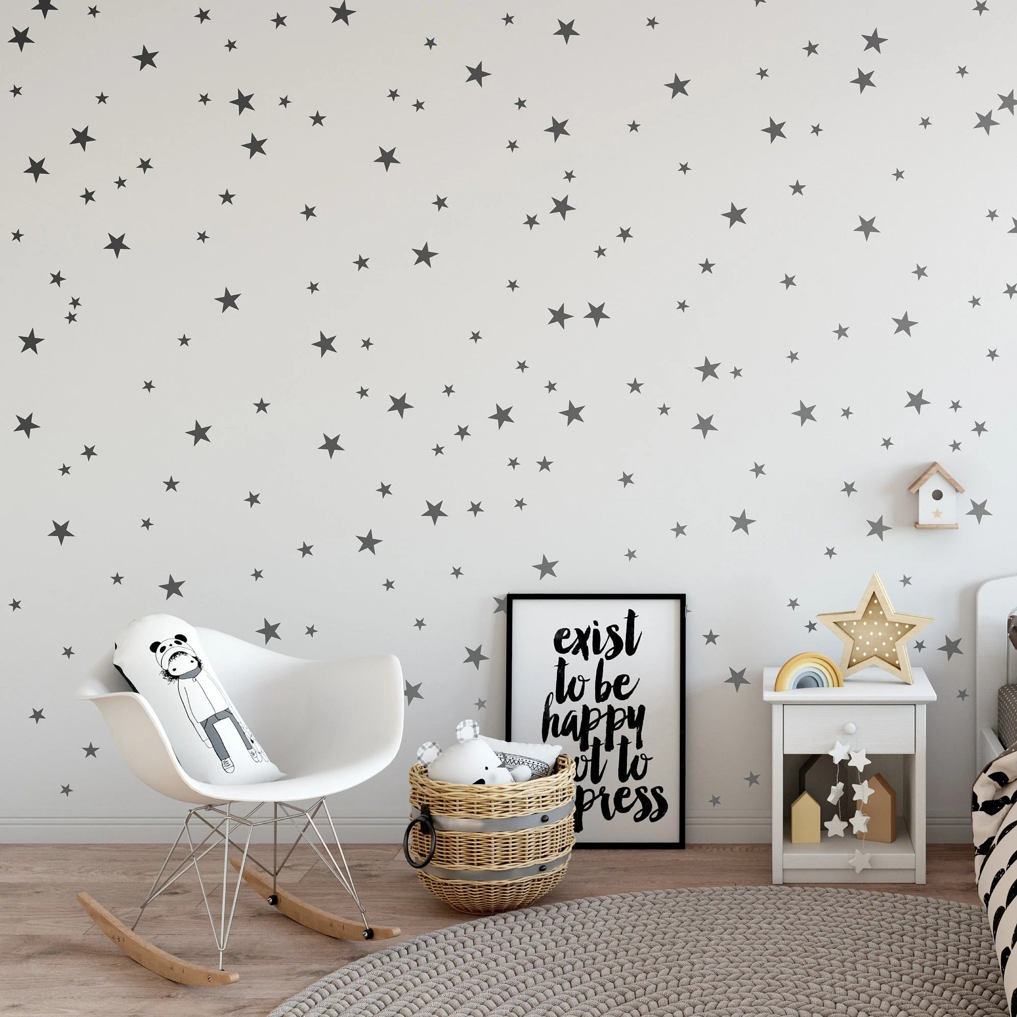 Vinilos Decorativos, Set de 45 Estrellitas Plata brillante