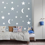 Vinilos Decorativos, Set 2 Luna + 18 Estrellas Blanco 010