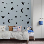 Vinilos Decorativos, Set 2 Luna + 18 Estrellas Negro 070