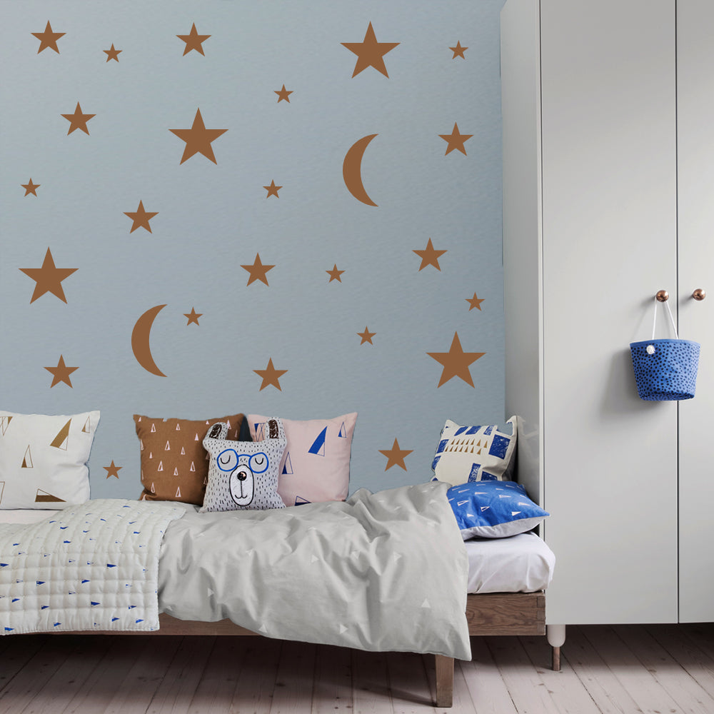 Vinilos Decorativos, Set 2 Luna + 18 Estrellas Marrón nuez 083