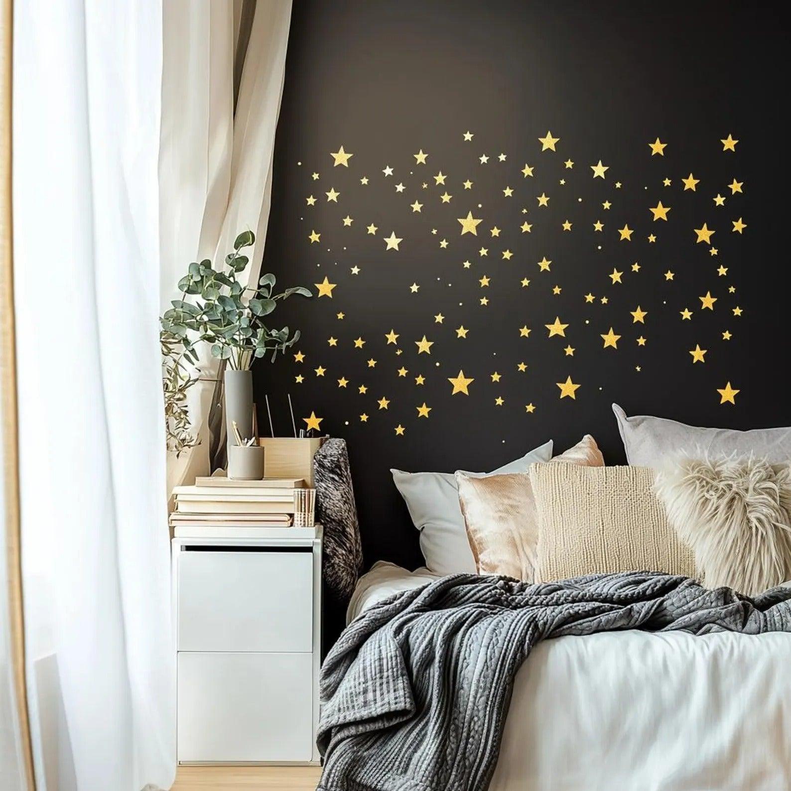 Vinilos Decorativos, Set de 24 Estrellas Dorado espejo
