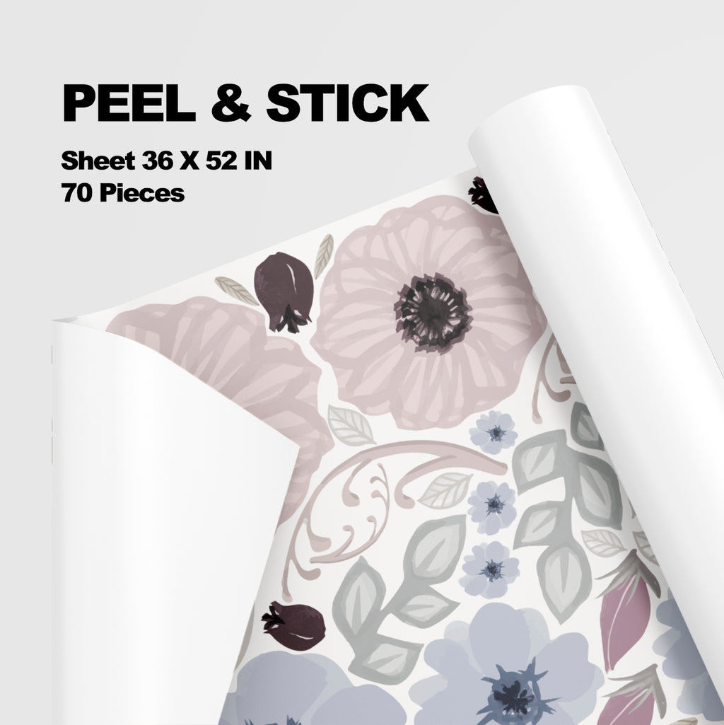 Set 70 Flores Azul Violeta, Vinilos Decorativos