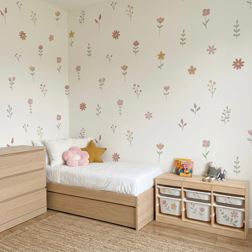 Vinilos Decorativos flores de primavera en acuarela (set incluye 50 figuras)
