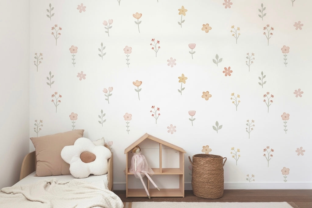 Vinilos Decorativos flores de primavera en acuarela (set incluye 50 figuras)