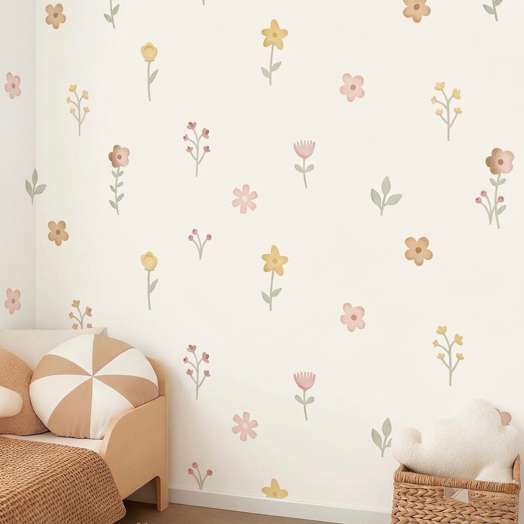 Vinilos Decorativos flores de primavera en acuarela (set incluye 50 figuras)