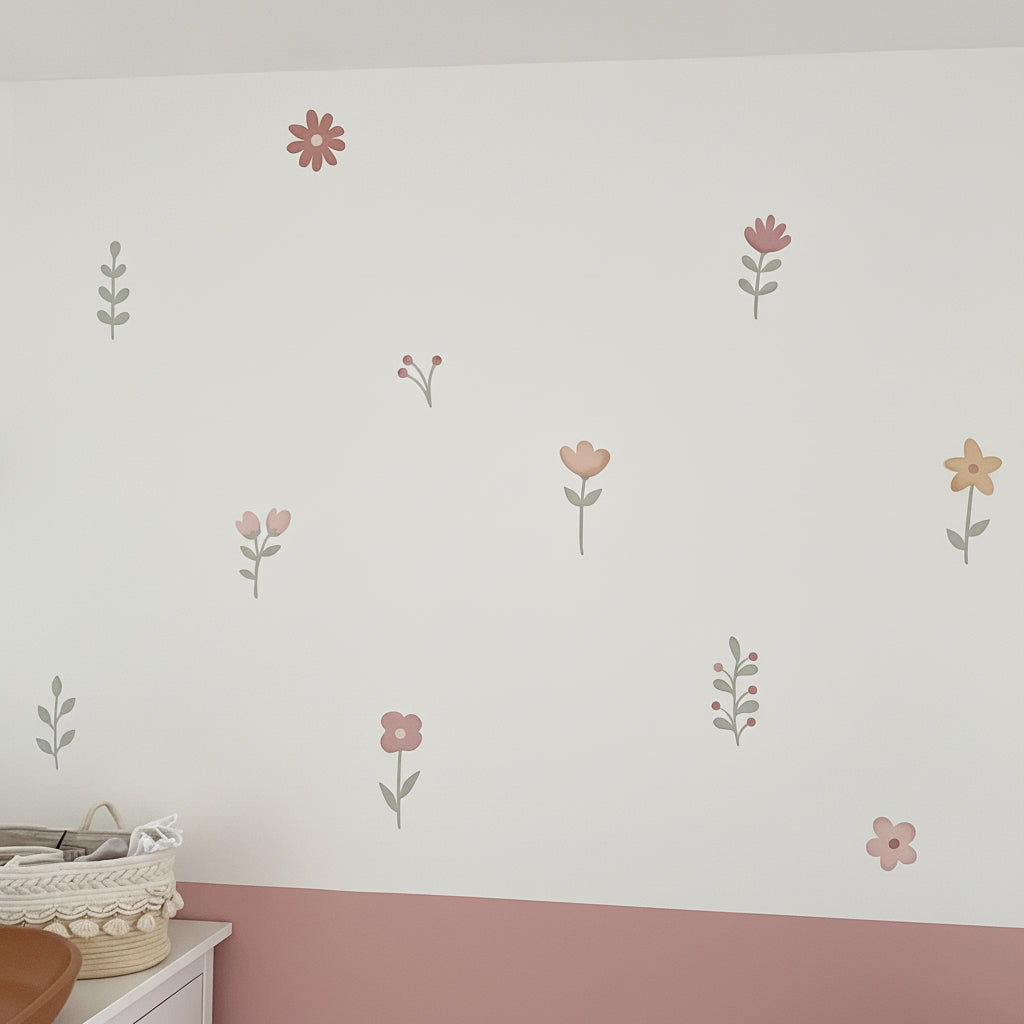 Vinilos Decorativos flores de primavera en acuarela (set incluye 50 figuras)