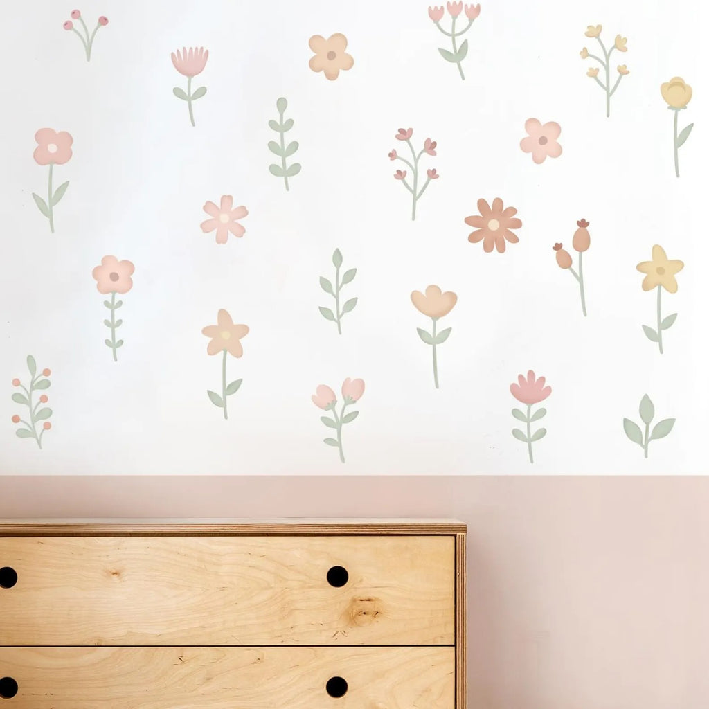 Vinilos Decorativos flores de primavera en acuarela (set incluye 50 figuras)
